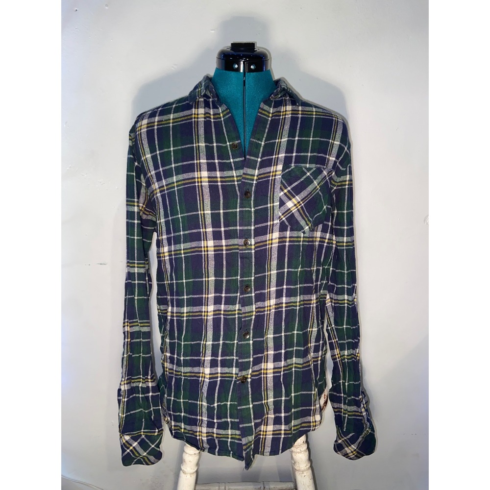 Truly Madly Deeply Plaid Flannel Button Up Shirt Womens Cotton Grunge Fall Indie